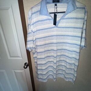 Peter Millar Men's Polo in Blue and Cream Stripes